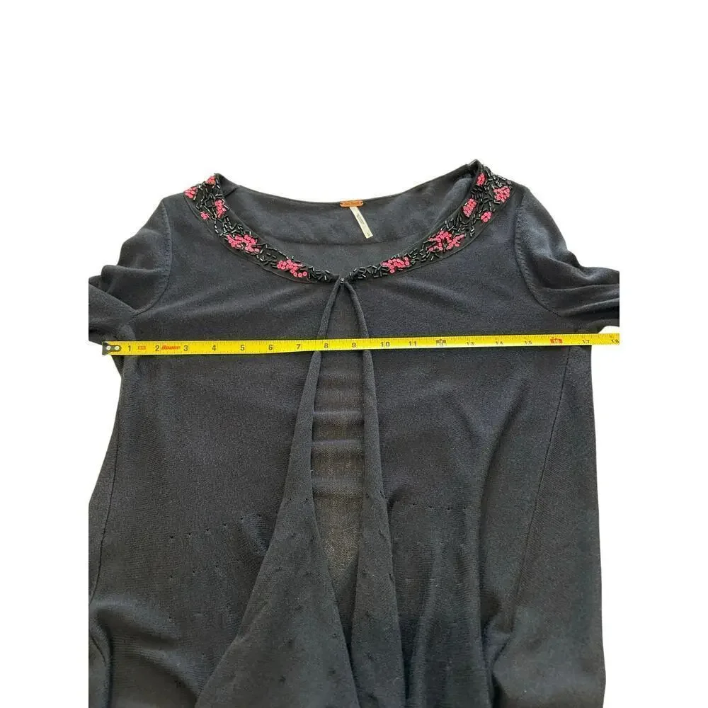 Free People Embellished Cardigan Black Beads Sequins Size S Boho Y2K Style